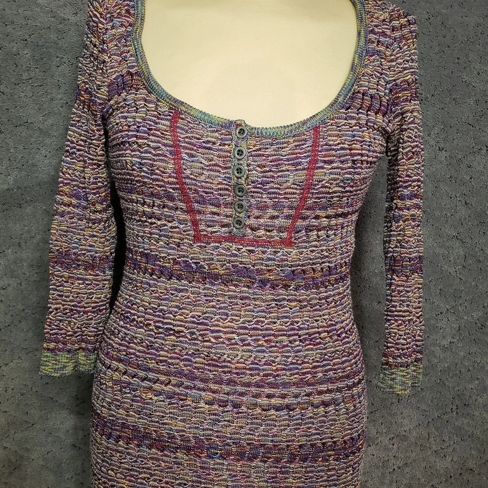 Free People Dress Womens Large Purple Pencil Scoop Neck Fitted Lined Stretch